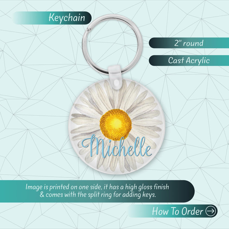 Daisy Acrylic Name Keychain: Custom Bag Charm & Backpack Tag