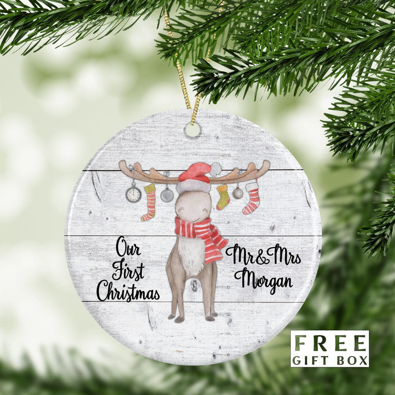 Mr and Mrs First Christmas Ornament - Just Married Wedding Keepsake & Bridal Shower Gift