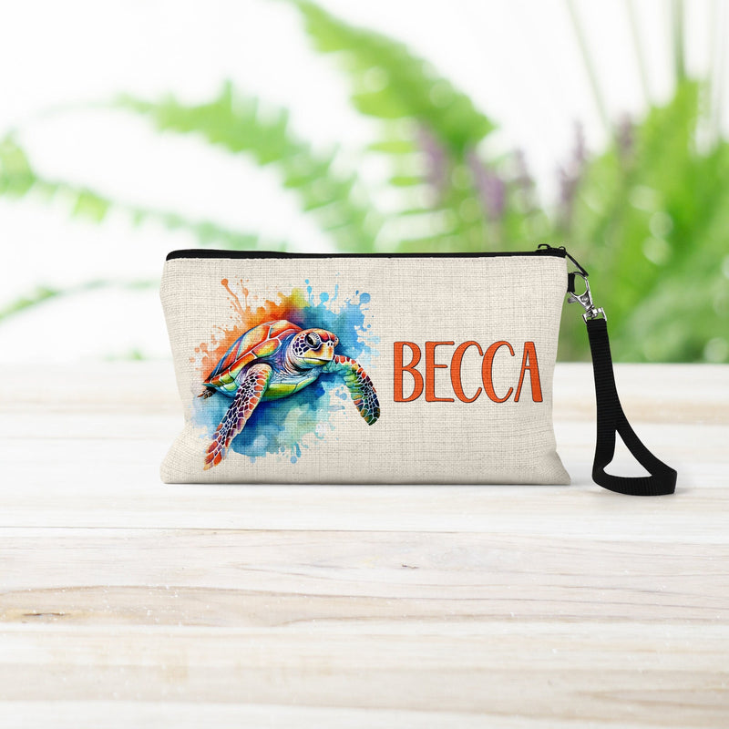 Sea Turtle Cosmetic Bag: Linen Travel Makeup Organizer