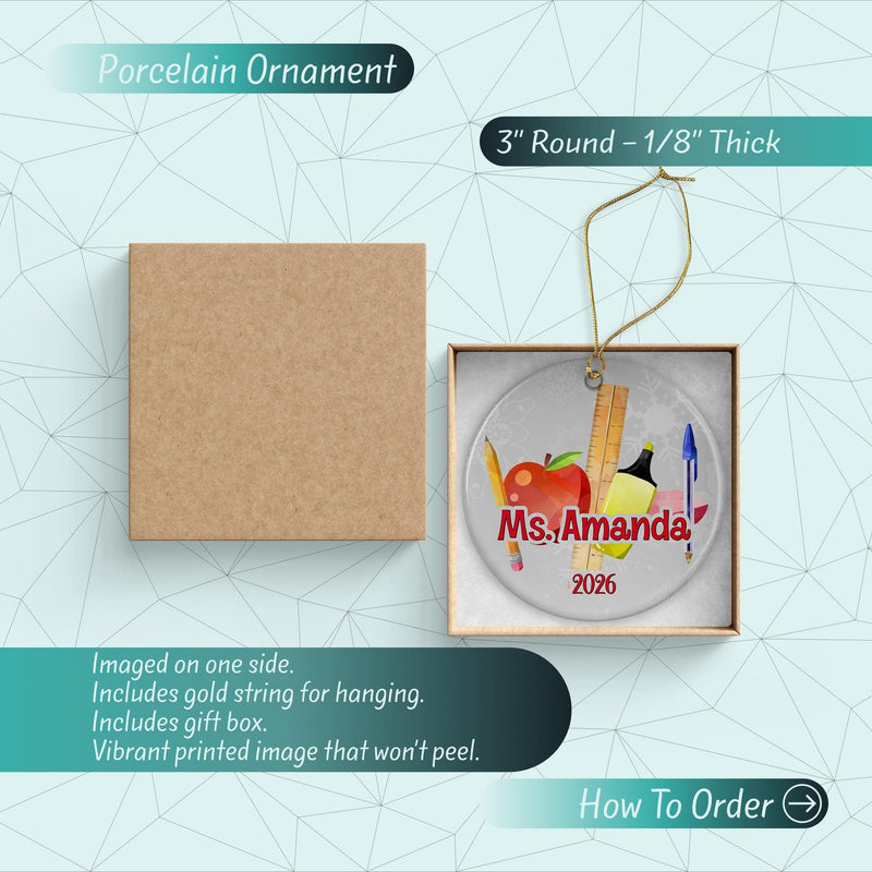 Personalized Teacher Ornament: Ceramic Holiday Keepsake Gift