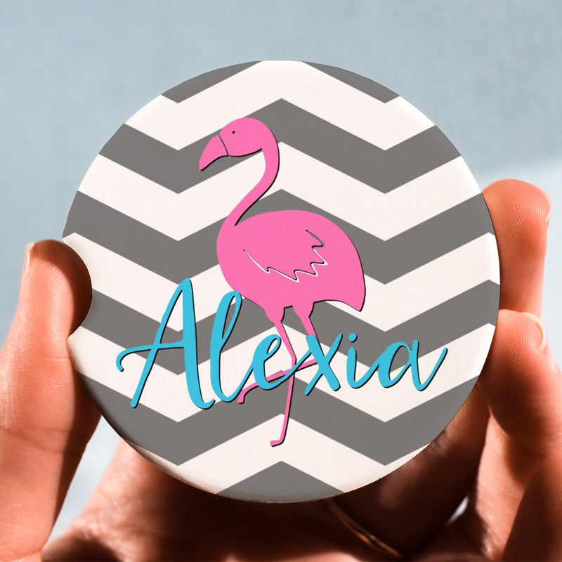 Flamingo, Car Coasters, Personalized Gift, Anniversary Gift, Monogram Coasters, Wedding Gift, Car Accessories, Coasters Sets, CC66