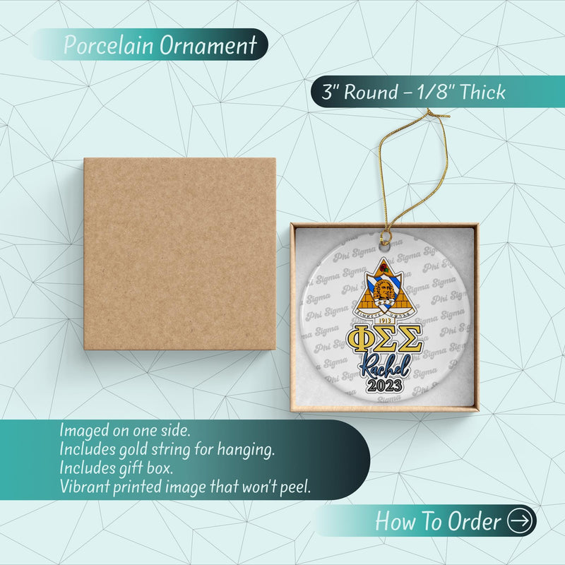 Phi Sigma Sigma Ornament: Custom Porcelain Greek Gift