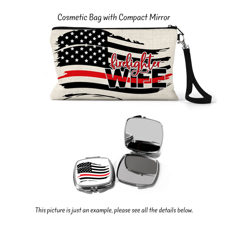 Firefighter Wife Cosmetic Bag: USA Flag, Thin Red Line, Linen