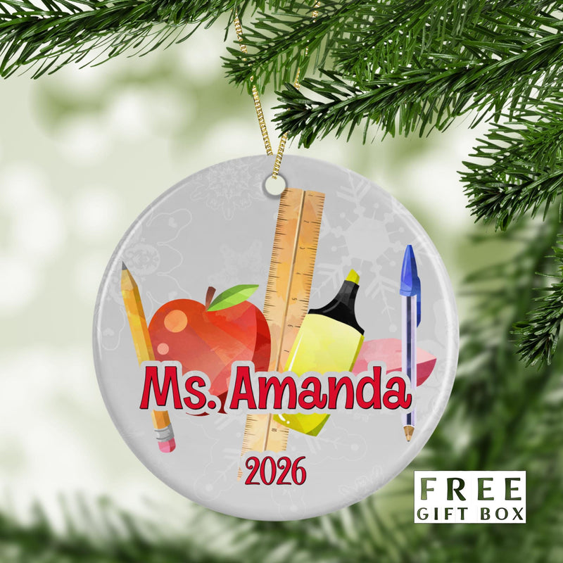 Personalized Teacher Ornament: Ceramic Holiday Keepsake Gift