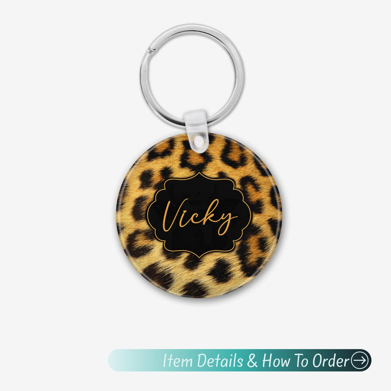 Leopard Print Acrylic Name Keychain: Custom Bag Charm