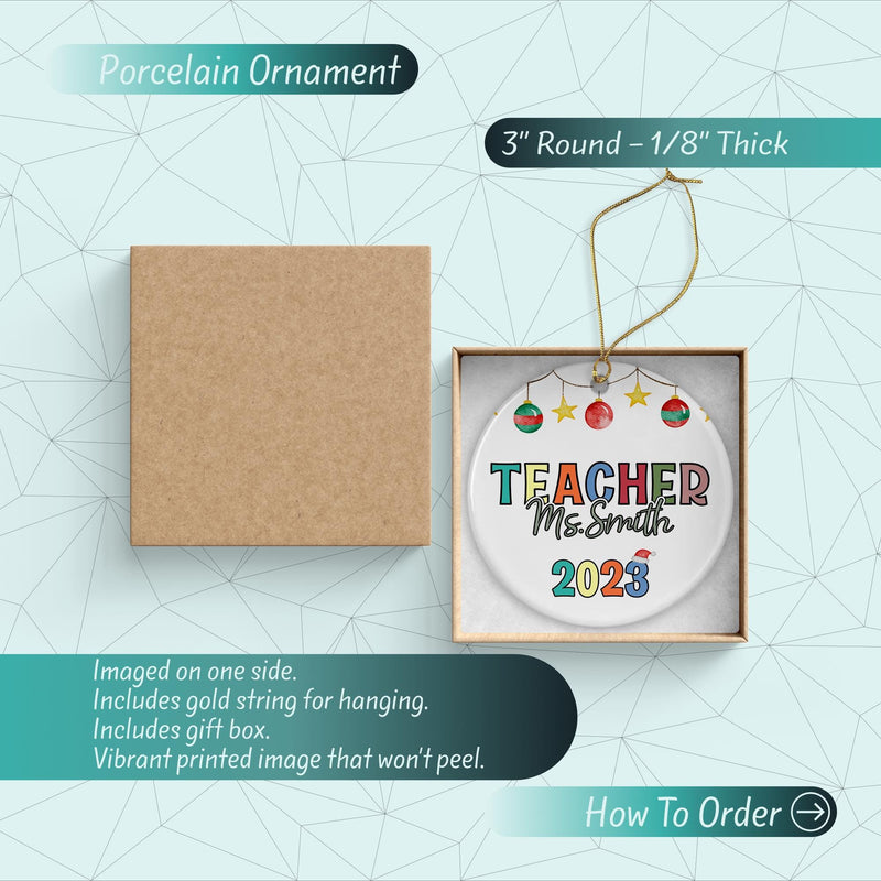 Personalized Teacher Ornament: Ceramic Holiday Keepsake Gift