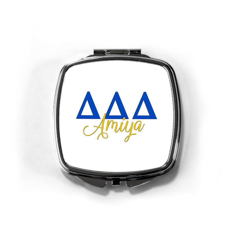 Tri Delta Sorority Pocket Mirror - Greek Letters Custom Makeup Compact