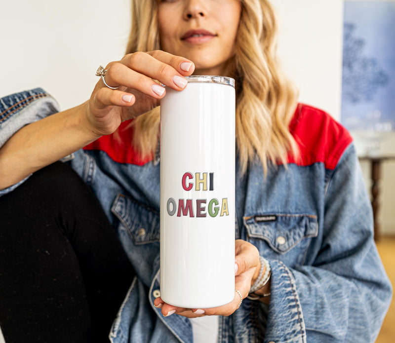Chi Omega Skinny Tumbler - Perfect Sorority Gift