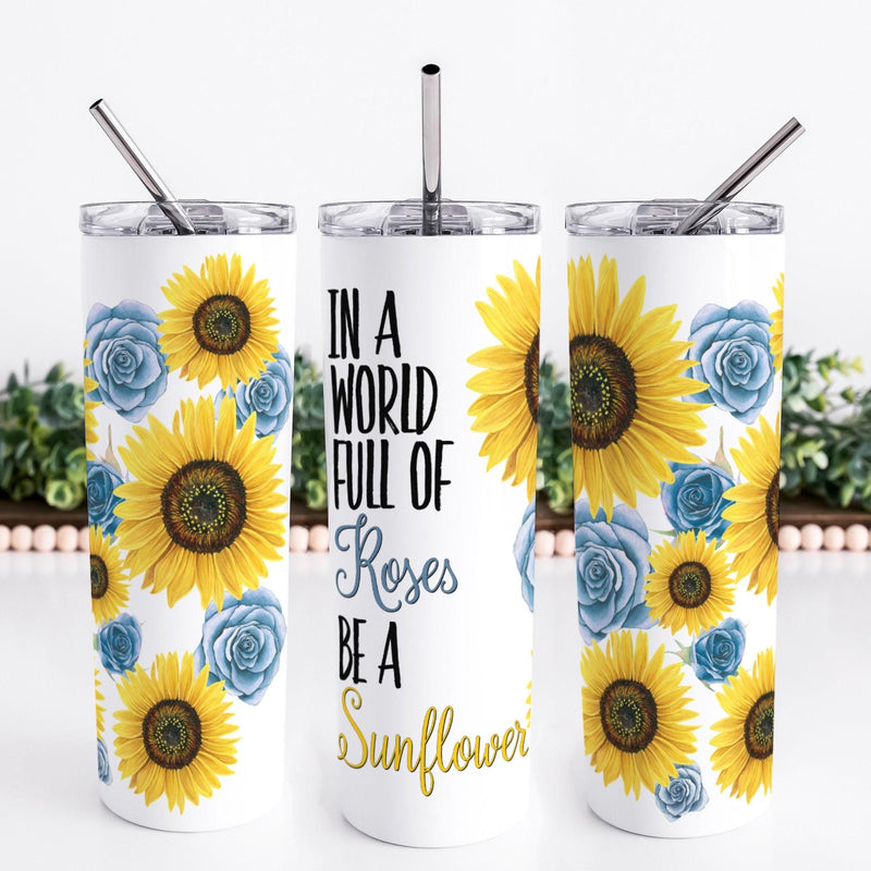 Sunflower Tumbler: Roses Floral Design, 20oz Skinny Tumbler