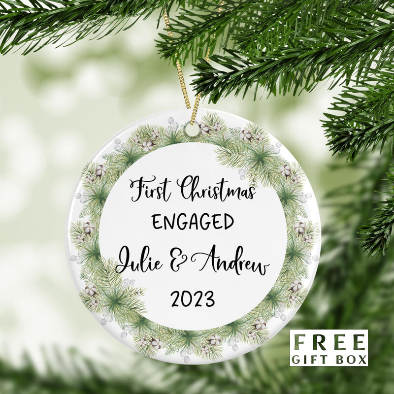 Engaged Ornament - Our First Christmas Custom Ornament - Personalized Wedding Keepsake
