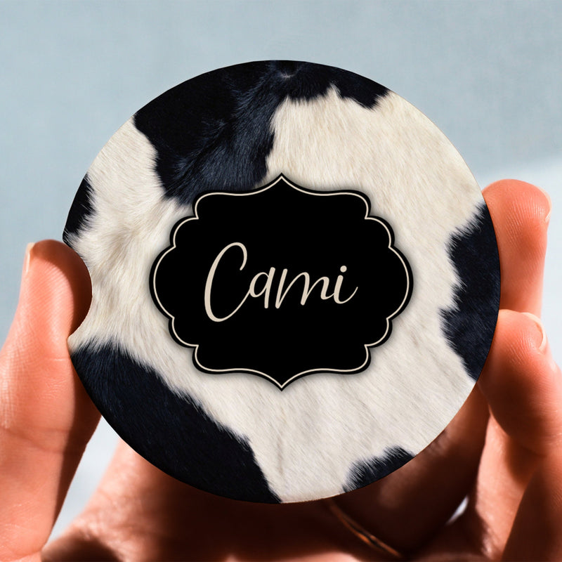 Cow, Cow Print Coasters, Car Coasters, Personalized Coaster, Anniversary Gift, Monogram Coasters, Wedding Gift, Monogrammed Gifts, CC96