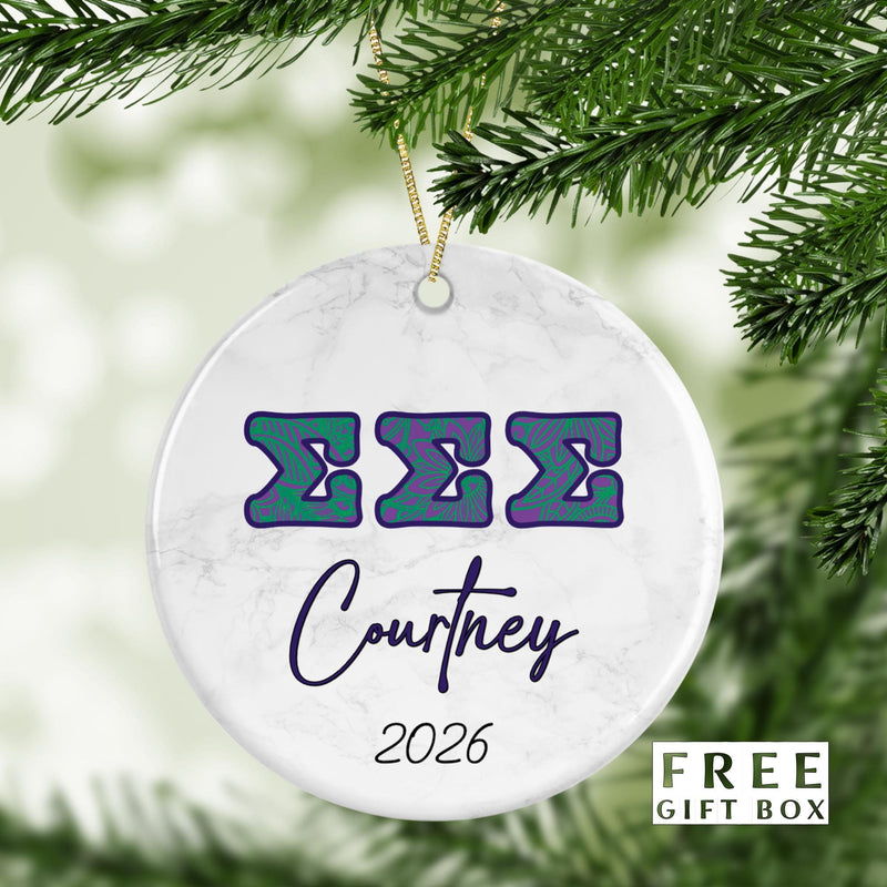 Tri Sigma Sorority Ornament: Custom Porcelain Greek Gift