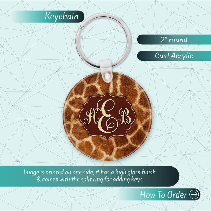 Giraffe Print Acrylic Name Keychain: Custom Bag Charm