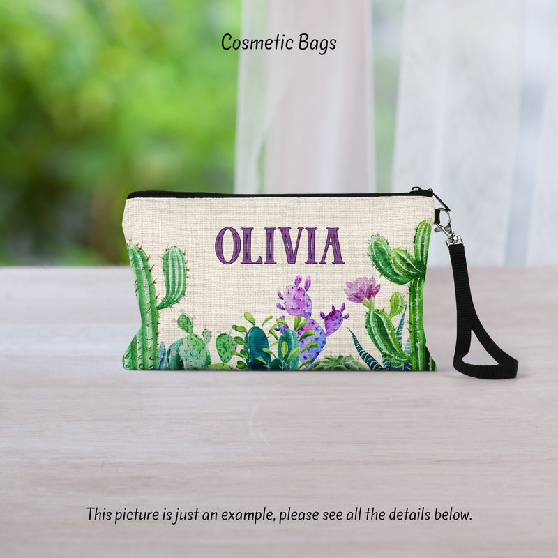 Cactus Canvas Cosmetic Bag: Linen Zipper Pouch
