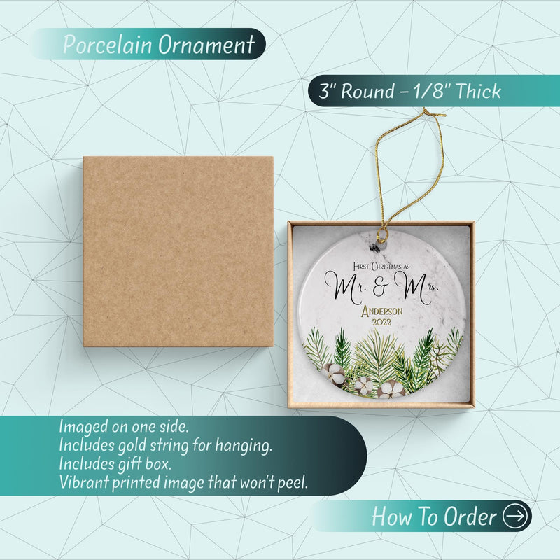 Mr and Mrs First Christmas Ornament - Just Married Wedding Keepsake & Bridal Shower Gift