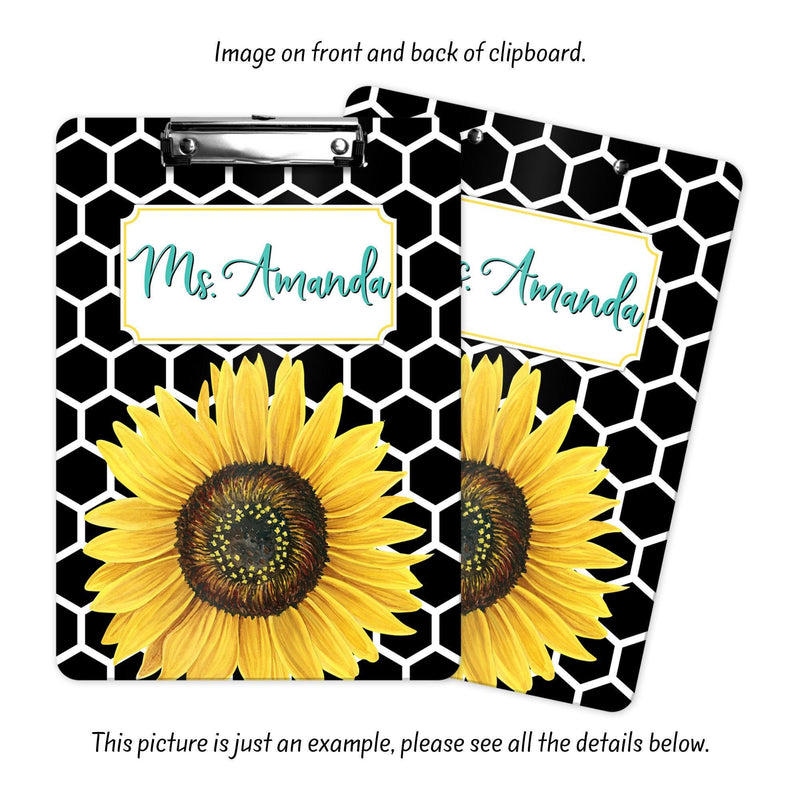 Sunflower Teacher Appreciation, Custom Clipboard, Monogram Clip Board, Monogram Teacher Gift, Personalized Office Gifts, Clip Board, CB26