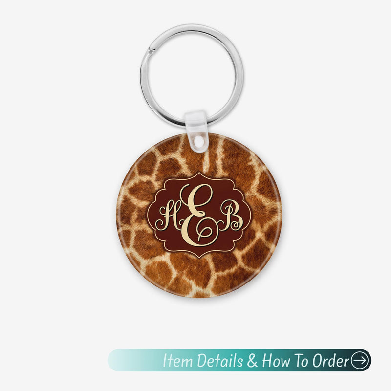 Giraffe Print Acrylic Name Keychain: Custom Bag Charm