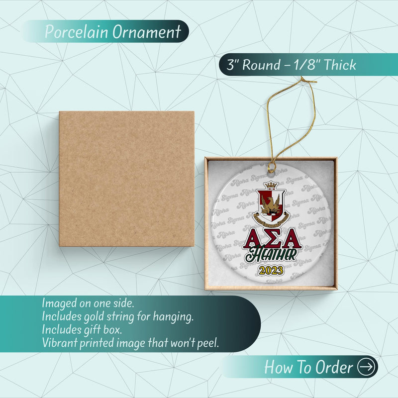 Alpha Sigma Alpha Sorority Ornament: Custom Porcelain Greek Gift