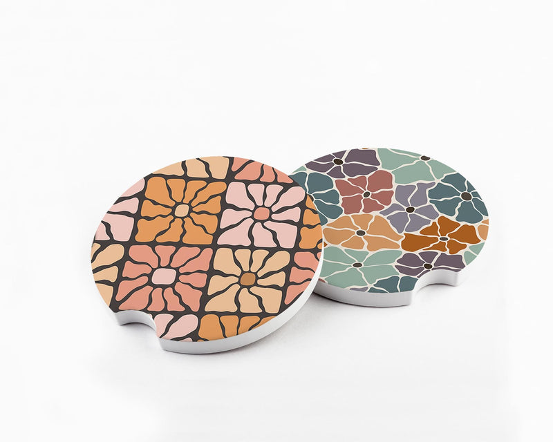 Floral Car Coaster Set: Trendy Car Accessories