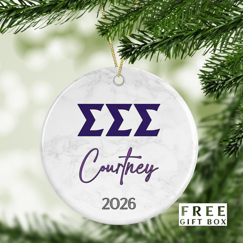 Tri Sigma Sorority Ornament: Custom Porcelain Greek Gift