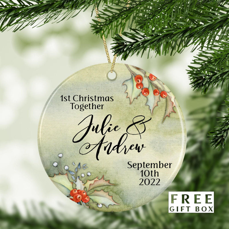 Just Married - Our First Christmas Custom Ornament - Personalized Wedding Keepsake