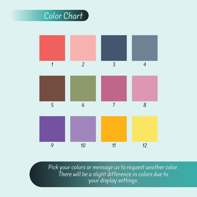 a color chart with the text pick your colors to request another color