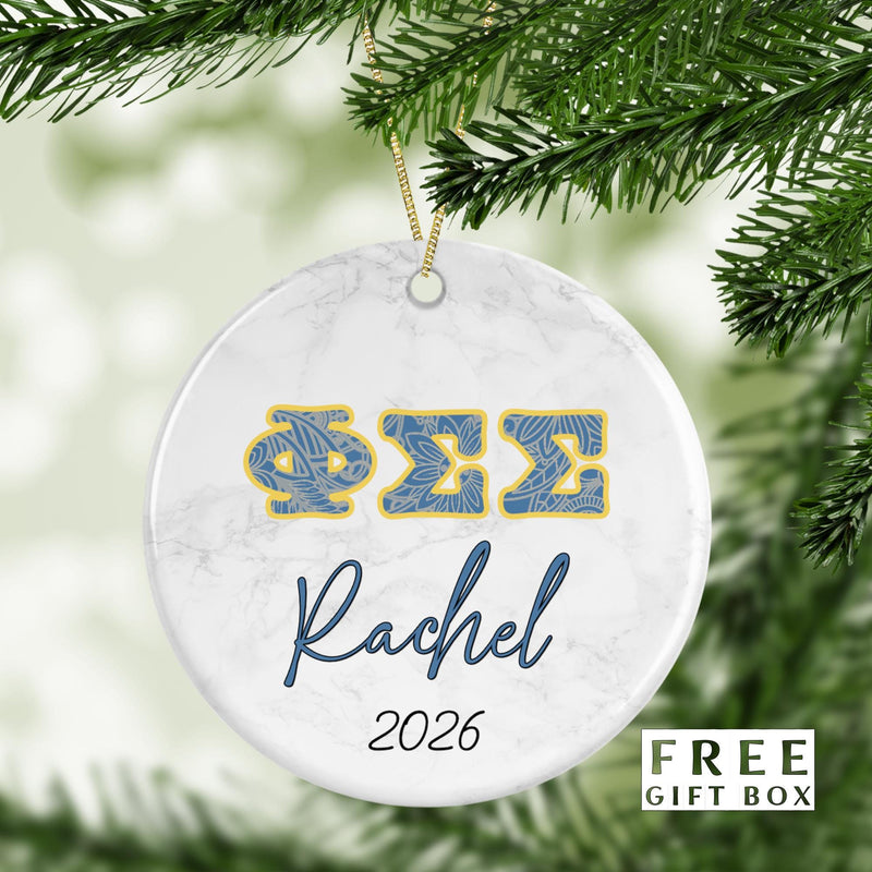 Phi Sigma Sigma Sorority Ornament: Custom Porcelain Greek Gift