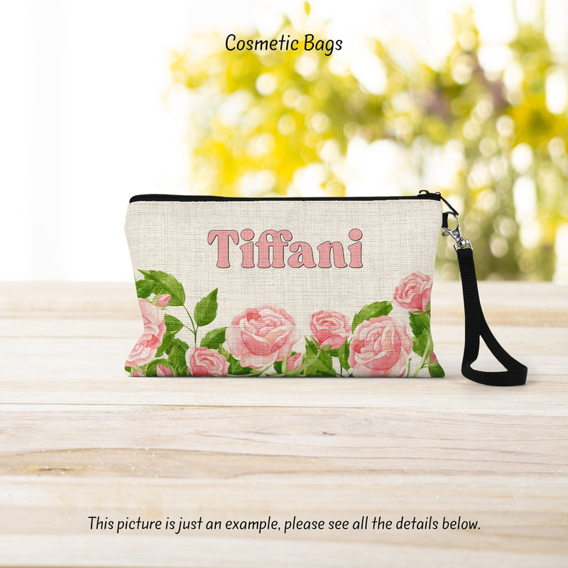 Rose Linen Cosmetic Bag: Floral Makeup Bag with Zipper