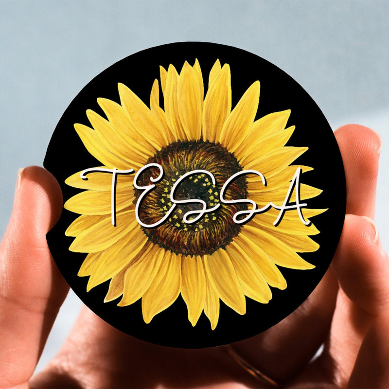 Personalized Sunflower Car Coasters - Sandstone Cup Holder Coaster, CC78