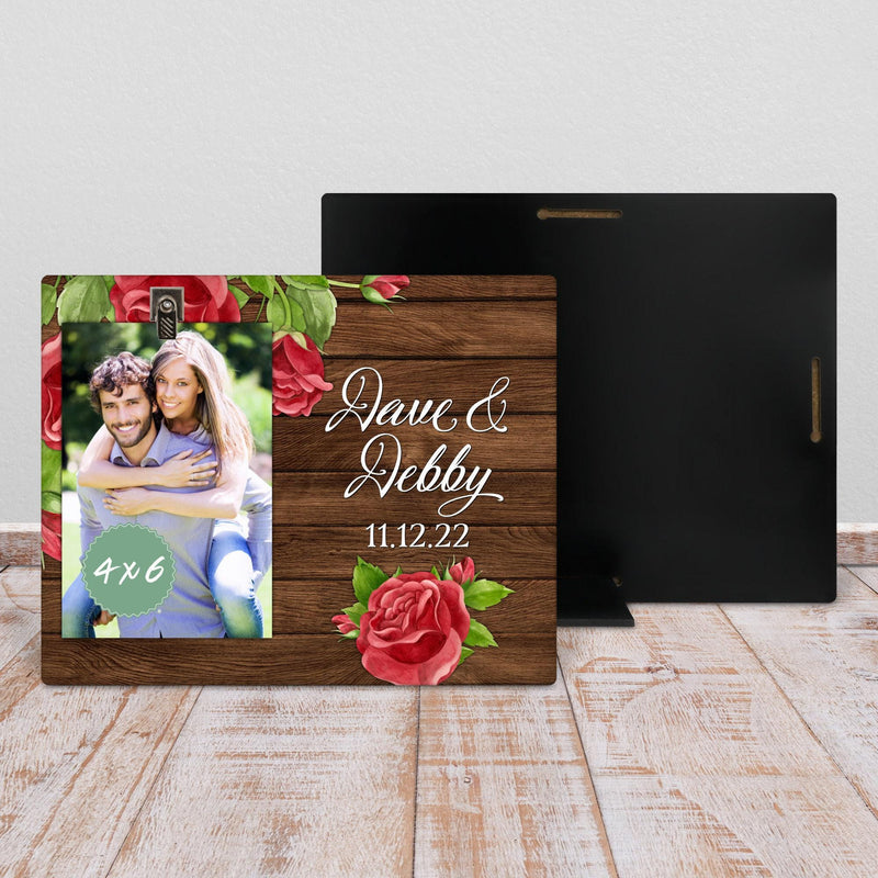 Wedding Photo Frame with Red Roses - Unique Engaged Gift