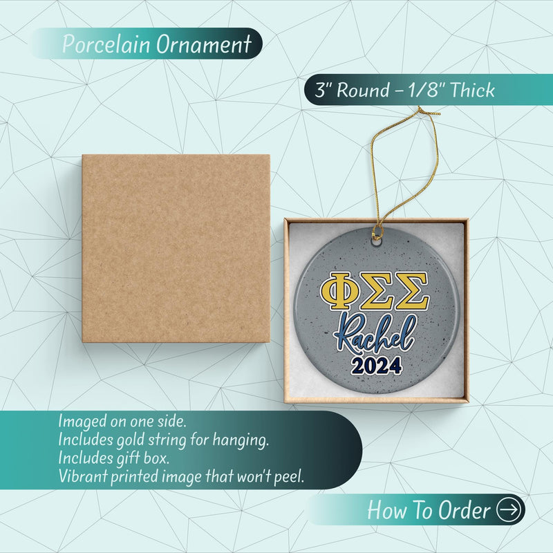Phi Sigma Sigma Sorority Ornament: Custom Porcelain Greek Gift