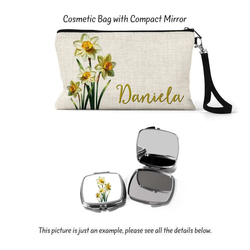 December Narcissus Linen Zipper Pouch: Floral Cosmetic Bag
