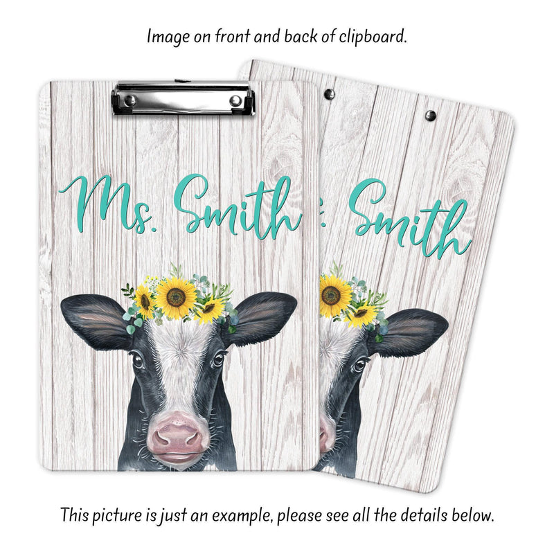 Cow, Sunflower, Cow Print Teacher Appreciation, Custom Clipboard, Gift for Her, Teacher Gift, Personalized Office Gifts, Clip Board, CB32