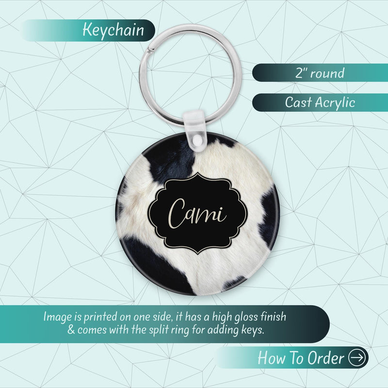 Cow Print Acrylic Name Keychain: Custom Bag Charm