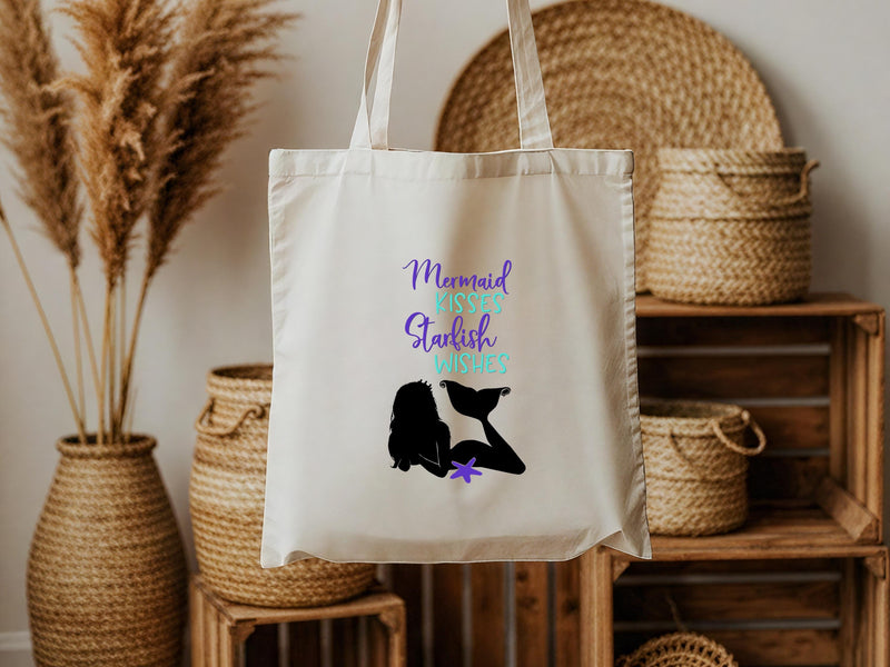 Mermaid Kisses Starfish Wishes, Mermaid Bag, Gift for Her, Tote Bag, Gift for Wife, Canvas Tote Bag, Canvas Bag, Personalized Tote, TG35