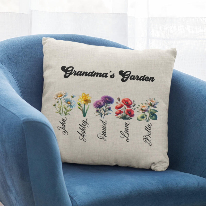 Birth Month Flower Pillow: Personalized Linen Throw Pillow
