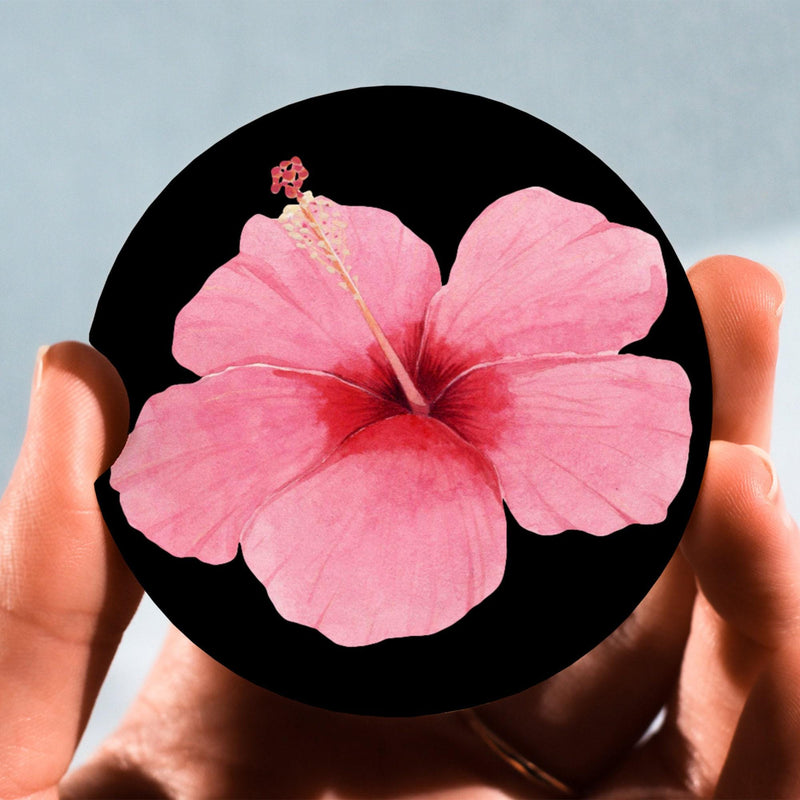 Floral Car Coaster: Pink Hibiscus, Rubber or Sandstone