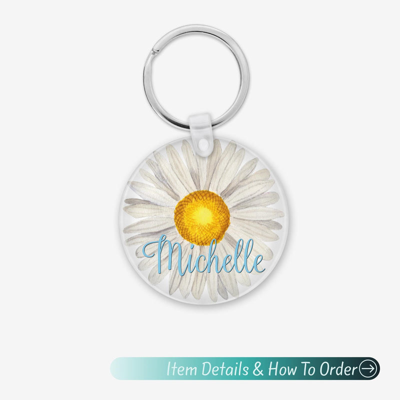 Daisy Acrylic Name Keychain: Custom Bag Charm & Backpack Tag
