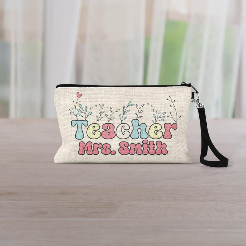 Personalized Teacher Cosmetic Bag: Linen Zipper Pouch