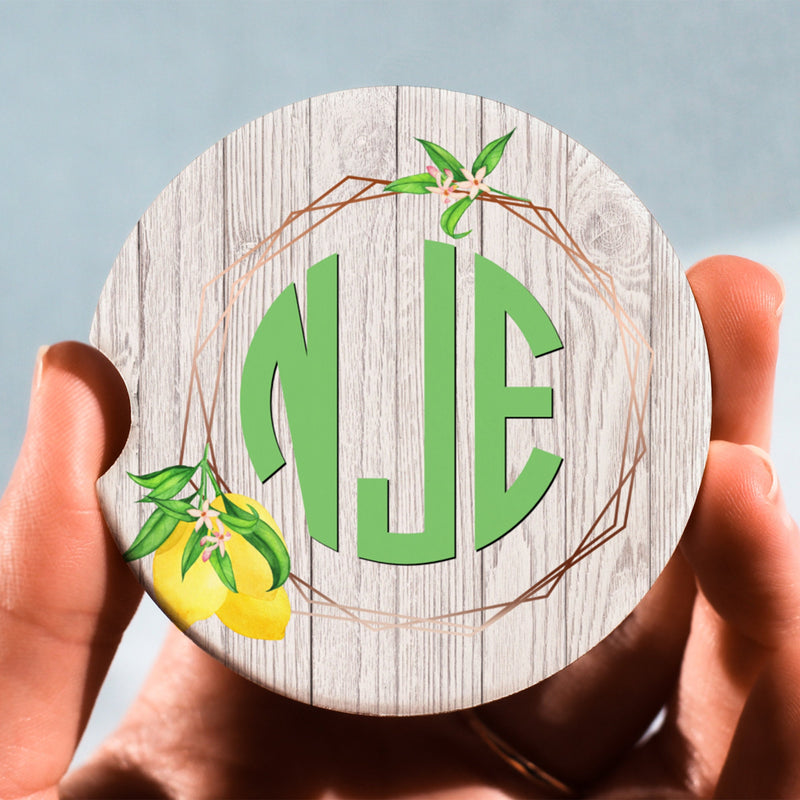 Lemons, Lemon Coasters, Car Coasters, Personalized Coaster, Anniversary Gift, Monogram Coasters, Wedding Gift, Monogrammed Gifts, CC99