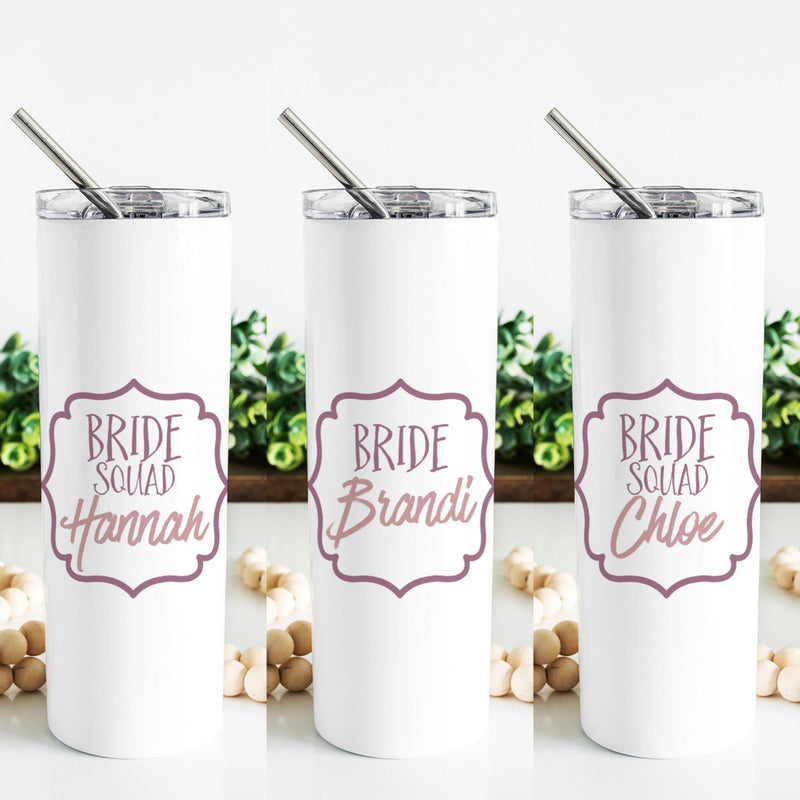 Personalized Bridesmaid Tumbler: Bride Squad Bachelorette Party Gift