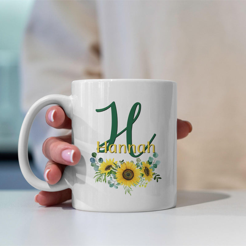 Custom Sunflower Coffee Mug: Personalized Name Gift