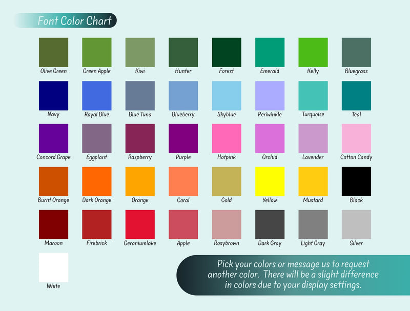 a color chart for different colors of clothing