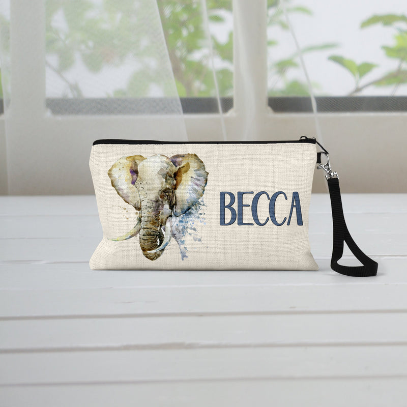 Elephant Cosmetic Bag: Linen Zipper Pouch, Travel Makeup Organizer
