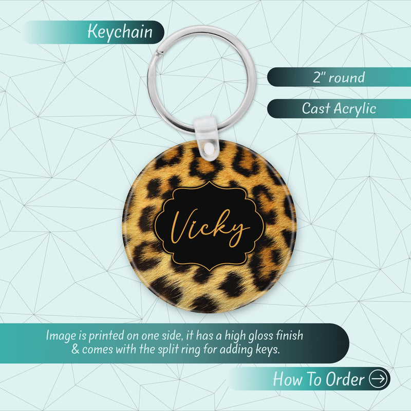 Leopard Print Acrylic Name Keychain: Custom Bag Charm