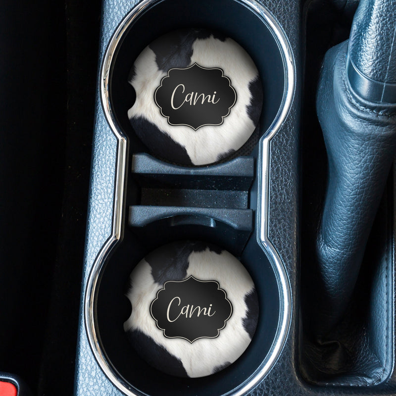 Cow, Cow Print Coasters, Car Coasters, Personalized Coaster, Anniversary Gift, Monogram Coasters, Wedding Gift, Monogrammed Gifts, CC96