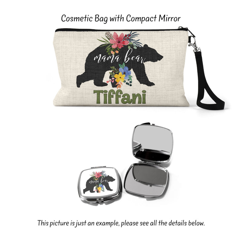 Mama Bear Linen Cosmetic Bag - Customizable Gift for Her
