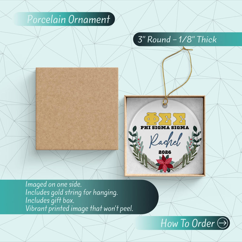 Phi Sigma Sigma Sorority Ornament: Custom Porcelain Greek Gift