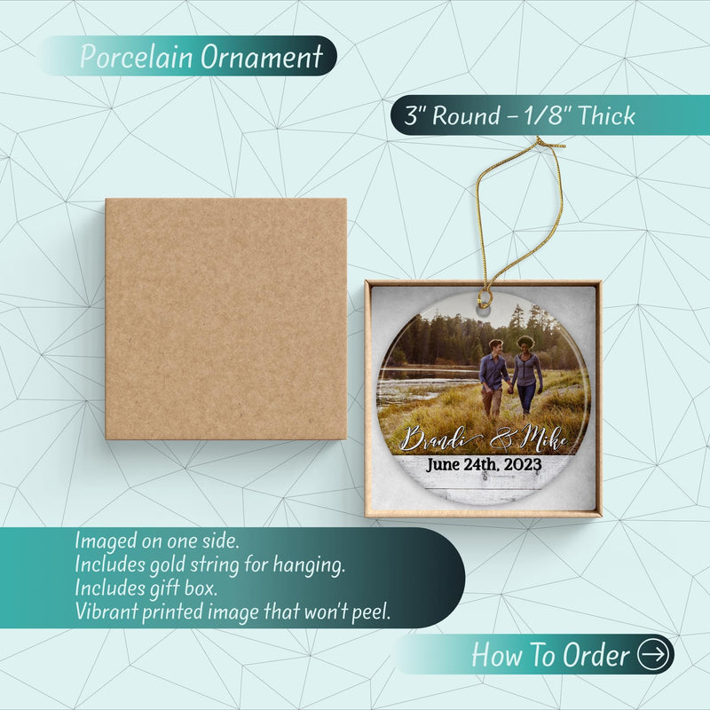 Custom Engagement Photo Ornament - Our First Christmas