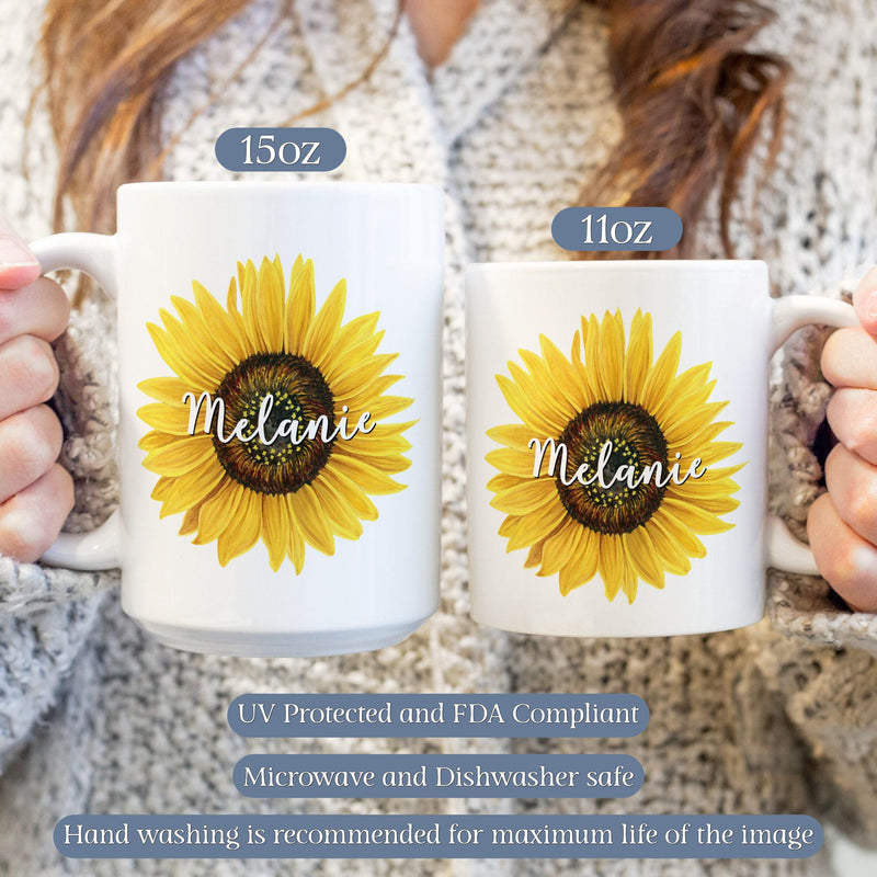 Sunflower Mug: Personalized Ceramic Coffee Mug, Custom Quote Gift